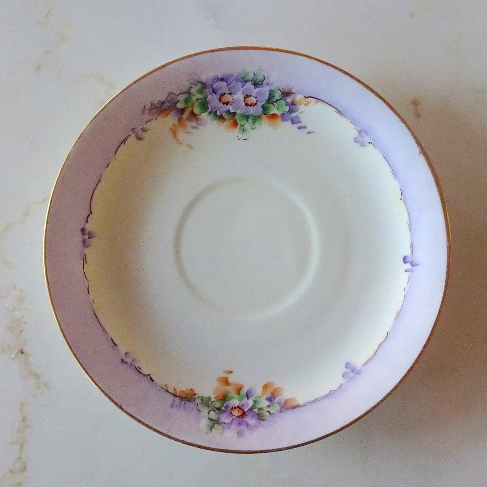 Vintage Jorgensen Purple Floral Cottagecore Decor Tea Saucer Made in Germany